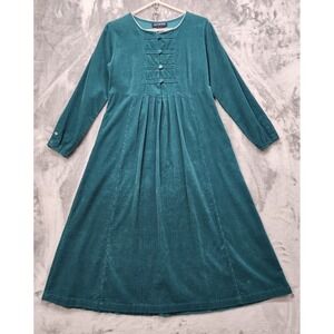 Vintage JG Hook Dress Women 10 Teal Green Corduroy Button Front/Back Midi Preppy